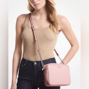 Michael Kors Pink Logo Crossbody Bag Saffiano Leather Camera Bag Like New